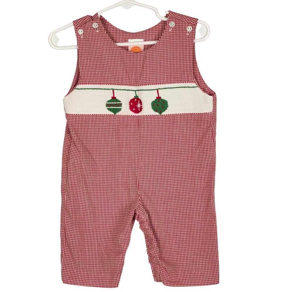Southern Sunshine Boy Smocked Jumper One‎ Piece Romper Christmas Gingham 6M Red